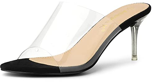 Allegra K Women's Slip-On Clear Strap Stiletto Heels Sandals Black 5 UK/Label Size 7 US