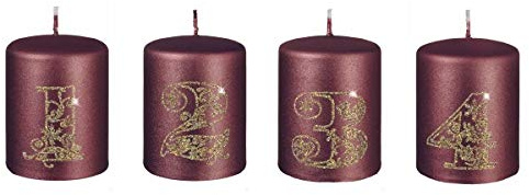 4er Set Adventskerzen 1-4 in Burgundy Metallic