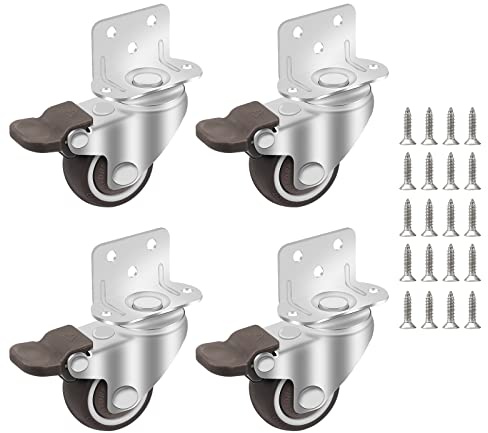 DBREAKS Ruedas para muebles 38 mm, 4 ruedas giratorias con freno, ruedas de goma con 20 tornillos, placa de montaje tipo L, ruedas de transporte para cunas y carros