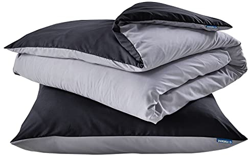 Shangrila Bettwäsche Set Microsatin »Berlin« BxL 135x200 cm Schwarz Grau Kissenbezug Bettbezug Reißverschluss Hautfreundlich, 202090