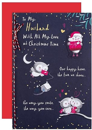 Julkort för make från Hallmark – söt illustrerad ugglor design