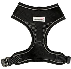 Doodlebone - Airmesh Dog Harness - Breathable Over Head Harness with Adjustable Chest Strap, Reflective Piping & Machine Washable Design - Size 2, 35-49cm - Coal