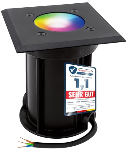 linovum BOQU Bodeneinbaustrahler schwarz eckig Smart GU10 WLAN RGBW IP67 | Befahrbarer Bodenstrahler bis 500kg eckig - per App & Alexa steuerbar, RGB-Farblicht, für Garten & Wege, IP67, inkl. GU10 LED