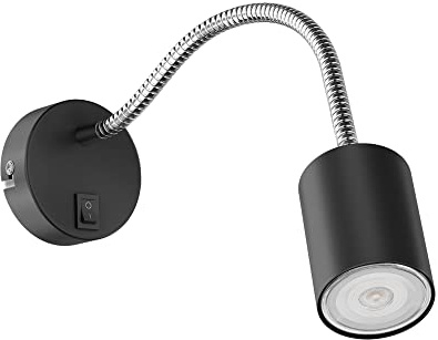 ledscom.de Leselampe WAIKA mit Schwanenhals und Schalter schwarz matt, inkl. GU10 LED, PAR16, warmweiß, 6,05W, 374lm, 70°, 3-Stufen-Dimmer