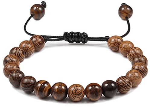 Onsinic Bracciali Intrecciati in Legno Naturale Braccialetti Uomo Bracciale Perline Regolabili Bracciale Gioielli Di Preghiera Accessori Per Mano