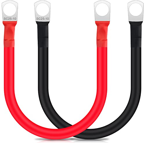 JatilEr 2 Pezzi Cavi Batteria 12v M10, Cavi Batteria 30cm Cavo Batteria Auto 25mm in Rame Puro, Cavi Batteria 12v per Uso Intenso, per Moto, Batteria Solare Auto, Cavo di Terra Auto, ecc
