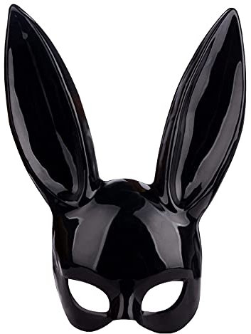 Cymwer Kaninchenmaske, Hasenmaske, 35,6 x 17,8 cm, Maskerade, Hasenmaske, schwarz/weiß for Erwachsene, lange Ohrmaske for Damen, Maskerade, Geburtstag, Ostern, Halloween, Abend, Party, Kostümzubehör
