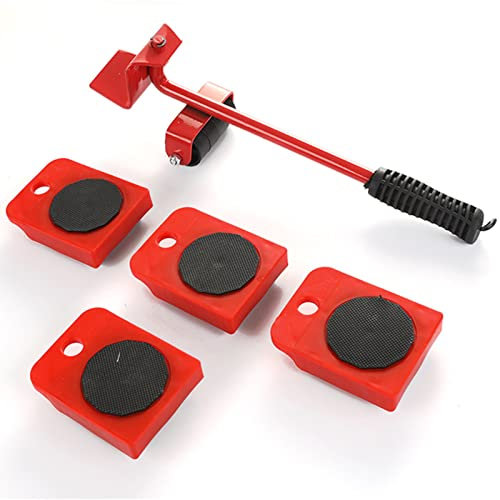 Möbel Transportroller-Set 5-Teilig, Möbelheber Mit Möbelroller Lastenheber, 150 Kg Tragkraft, Anti-Rutsch PADS, Ideal Für Möbel-Transport Beim Umzug Umzugshelfer Möbeltransportrollen,Rot