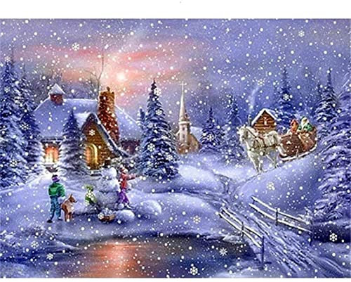 Diamond Painting Diamant Bilder Full Schneeszene 5D DIY Diamant Malerei Kinder Erwachsene Mosaik Strass Basteln Dekoration für Wohnzimmer oder Schlafzimmer Wall Décor 60x80cm/24x32inch Round Drill