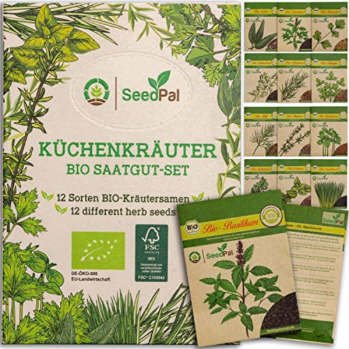 SeedPal Kräutersamen Set - 12 Beliebtesten Küchenkräuter - Kräuter der Provence, italienische Kräuter - Kräutergarten für Küche oder Balkon - Samen Saatgut - Gartenkräuter Sorten