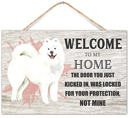CustonCares Willkommen Haustürschild Hund Spruch Schild Welcome to My Home Türdekoration Haustier Hundeliebhaber Geschenke Solides Hängeschild Hausbesitzer Geschenke 30,5 x 20,3 cm