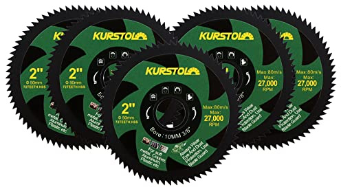 KURSTOL 50mm HSS Kreissägeblatt - 5 pcs 50mm 72T Trennscheibe für Winkelschleifer mit Bohrung 3/8(10mm) Kupfer Aluminium Metall Nichteisenblech
