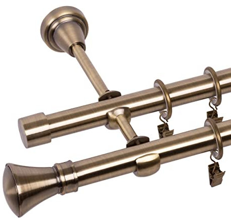 RENA Gardinenstange Vorhangstange 2-läufig - 19 mm - aus Metall - Lautlose Rollen - Komplettset - Antik Gold 160cm |Monako