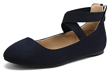 DREAM PAIRS Damen Bequeme Ballerinas Mode Flache Schuhe mit Knöchelwickel und elastischen Kreuzträgern NAVI 41 (EUR) Sole_Stretchy-E