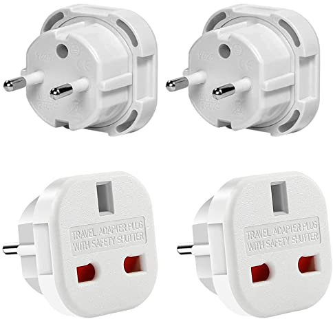 Olivera 2X Adaptateur Voyage Prise Anglaise vers France, Aadaptateur UK vers FR, Adaptateur de Voyage UK Type G vers Type C pour l'Allemagne, l'Irlande, Les Pays-Bas, la Pologne, la Suède.