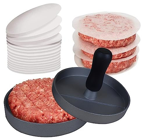 Movstriker Burger Press with 100 Wax Paper Non-Stick Meat Patty Hamburger Press Burger Maker for BBQ, Baking, Stuffed Burgers, Beef Burger