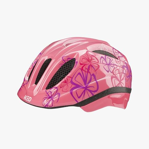 KED Meggy II Trend | Kinder Fahrradhelm Insektenschutznetz Integriertes LED-Rücklicht maxSHELL Technologie, Soft Pink Flower, 52-58 (M)