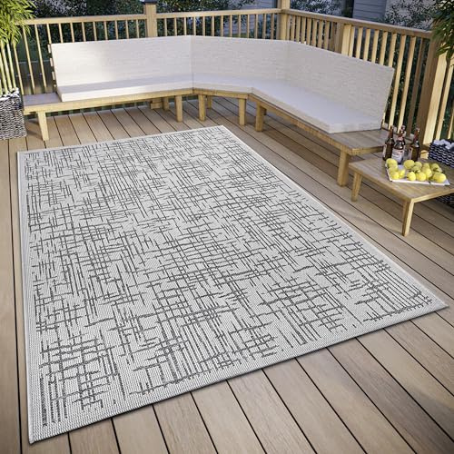 HANSE Home Telu Tapis d'intérieur et d'extérieur résistant aux intempéries – Motif Moderne, imperméable et Robuste - Tissu Plat pour Jardin, Balcon, terrasse, Salon - Beige Gris, 115 x 170 cm