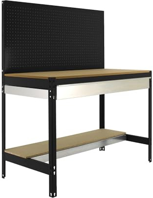 Simon Rack Banco da lavoro con pannello forato e cassetto 910x610 mm - BT2 | Pannello forato e cassetto, Piano in legno 16 mm, Portata 400 kg, Vernice anticorrosione, Antracite