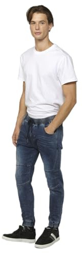 Koroshi Pantalón Largo Jogger Slim Ajustado en Tobillos con Cintura Ajustable con Goma y cordón para Hombre | Ropa Casual, de Color Azul Med/Medium Blue, Talla L