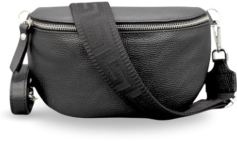 Adel Bags EMMA Silber Bauchtasche Echtleder Handgefertigt Crossbody Bag | Damen Umhängetasche, Echtes Leder, Schultertasche mit Ledergurt & wahlweise gemustertem Riemen, 2 Fächer, Made in Italy