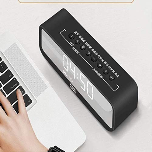 SilteD Mini Wireless Bluetooth Speaker Smart Mirror Alarm Clock, FM Radio Brightness Adjustment Desktop Alarm Clock, Snooze, Brightness Adjustment,Pink(Black) (Black)