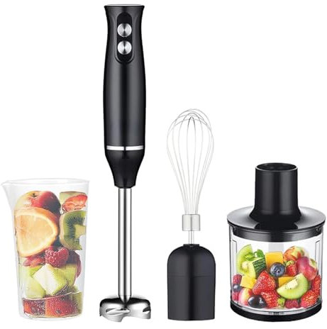 Felenny Hand Blender 4- in- 1 Immersion Blender Handheld, Stick Blender Electric with Stainless Steel Blending Shaft Food Chopper Container Milk Frother Egg Whisk for Smoothies Soups Sauces Baby Food