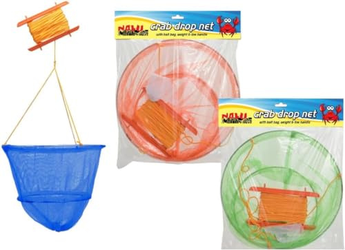 PEBBLE HUG Crab Drop Net with Bait Bag, Bright and Colourful 30cm Traps, long-lasting, Crabbing Catching Fish Prawn Crayfish Lobster Crab, Robust Design, Netting, Easy to Use