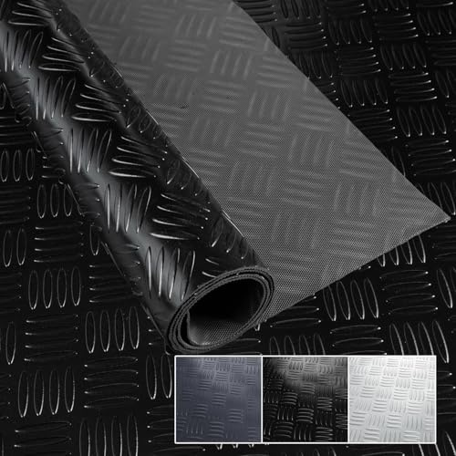 PVC Bodenbelag Meterware 1,5mm Antirutschmatte Bodenmatte geruchslos Noppenmatte Riffelblechmatte Tränenblech Karo Dionis rutschfest Riffelblech Schwarz 140x100cm