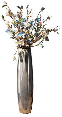 Blumenvasen Große Bodenpflanze, Bonsai-Keramik-Trockenblumen, Silberne hohe Vase, Bonsai-Blumentopf, Heimdekoration, Wohnzimmer, Trockenblumen-Arrangement, Ornamente Vasen für Blumen(80cm)