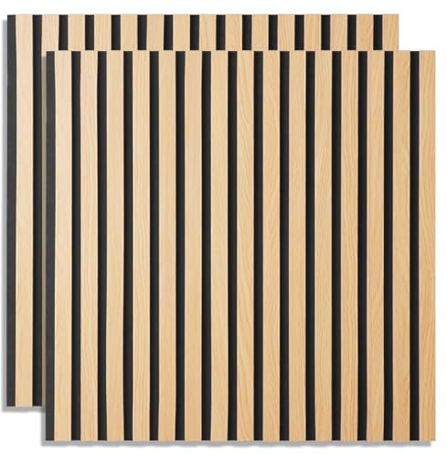 Homestyle4u 2x Akustikpaneele Holz 60x60 cm Wandpaneele Filz Braun Eiche | Moderne 3D Wandverkleidung mit Akustikfilz zur Geräuschdämmung, MDF Holzlamellen zur Wandmontage im Wohnzimmer oder Büro