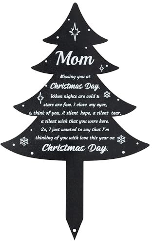 BUoonyer Décorations funéraires de Noël pour cimetière – Marqueurs funéraires en métal pour arbre de Noël, jardin, plaque de condoléances, panneau funéraire pour décoration de tombe pour extérieur et