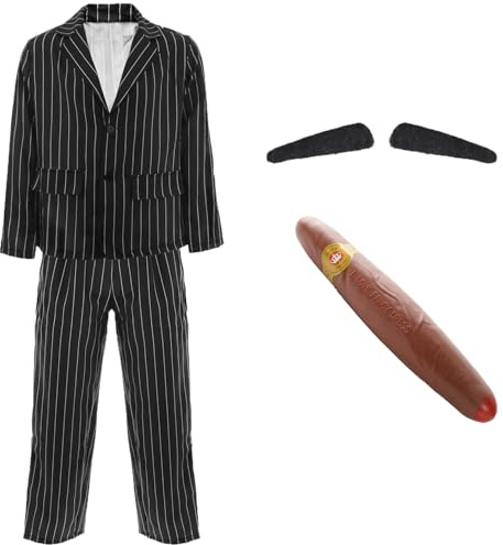 LOVETRENDS Mens Halloween Costume - XX-Large - Pinstripe Suit Jacket and Matching Trousers, Fake Cigar, Spiv Moustache - Adults Halloween Fancy Dress Costume