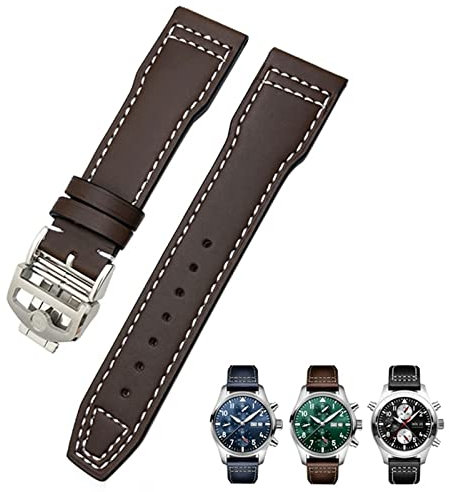 GSZCCZS 20 mm 21 mm Rindsleder-Armband, geeignet für IWC-Fliegeruhren, Portugieser-Armbänder, Mark 18, weiches blaues Armband