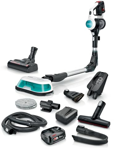 Bosch Akku-Staubsauger Unlimited 7 ProHygienic Aqua BSS712XHYG, kabellos, 2in1 Saugen & Wischen, Knickrohr, HEPA-Filtersystem, 10 Jahre Motorgarantie, 2 Akkus, Schnellladegerät, Made in Germany, weiß