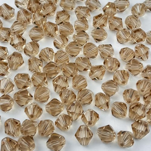 YUEXIGO 100pcs 8mm Bicone Glass Crystal Beads for Jewelry Making, Faceted Bicone Glass Spacer Beads for Bracelet Earring Necklace DIY Craft(Champagne)
