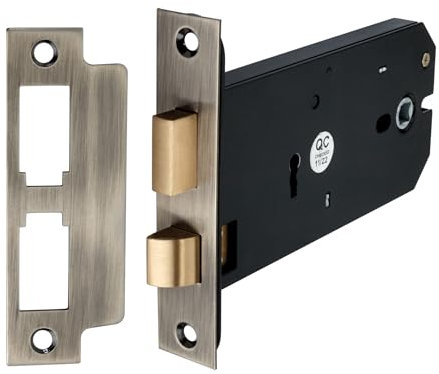 Infinity Decor Serratura a mortasa orizzontale in ferro con 3 leve, in ottone anticato, resistente, 150 mm, con serratura a chiave, set di serratura per cancello e capannone, sostituisce Union 2077