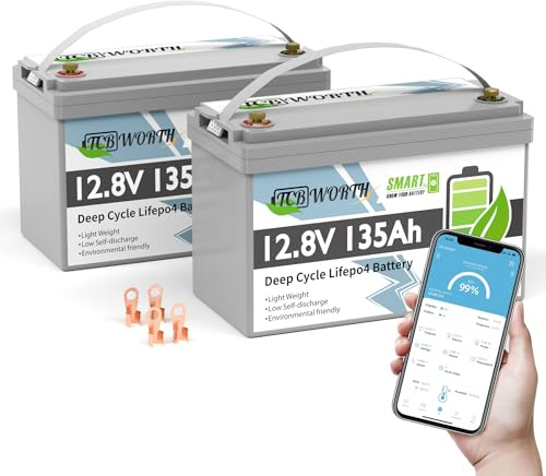 TCBWORTH LiFePO4 135Ah Bluetooth 12.8V Batterie 2 Pakete,lithium akku, 4000+ Zyklen Deep Cycle, Perfekter Ersatz für Blei-Säure Batterien für wohnmobil, Camping, Solar Home Systeme, Boot