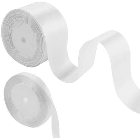 Geschenkband Weiss, 5 cm x 22 m Satinband Weiss Schleifenband, Seidenband Weiß Geschenkband Breit für Hochzeit Valentinstag Geburtstag Bastelarbeiten mit 1 Stück Weißem Band (1,2 cm x 22 m)