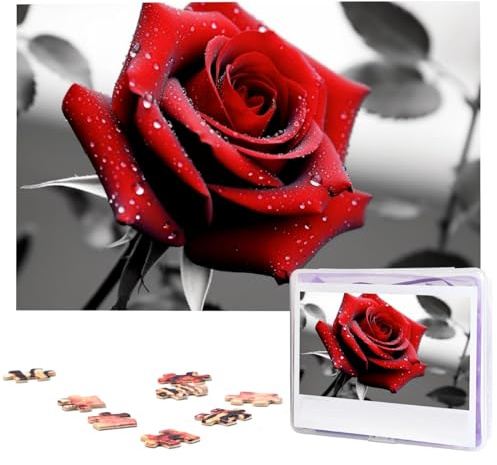 Puzzle für Erwachsene, 1000 Teile, Holzpuzzle, moderne Kunst, Puzzle, schwarz-weiß, rote Rose, anspruchsvolle Puzzles, individuelles Bild, Puzzle, personalisiertes Fotopuzzle für Geschenk, Familie