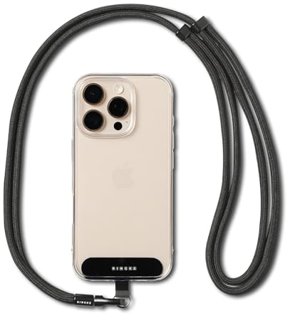 Ringke Holder Link Flow Shoulder Strap [Y Type] with TPU Tether Tab, Adjustable Tangle-Free Polyester Sturdy Rope Crossbody Lanyard Compatible with Universal Smartphone Case, etc. - Calm Black
