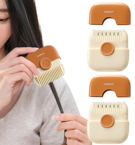 2PCS Split Ends Hair Trimmer for Women, 2 in 1 Portable Hair Cutting Comb Detachable Dustproof Split End Trimmer Knob Adjustable Stainless Steel Hair Cutting Tools
