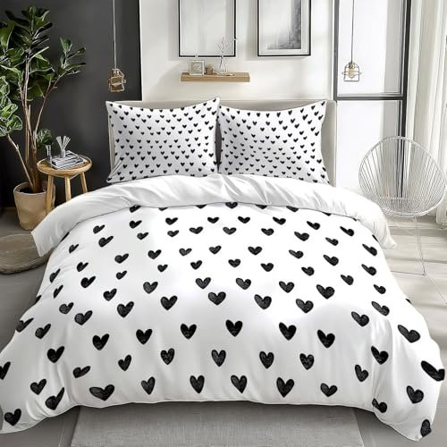 Generico Set Copripiumino Reversibile 3D Stampa Grafica A Forma Di Cuore Set Copripiumino Microfibra 220x230cm 3 Pezzi set Morbido e confortevole Bianco Con Cerniera