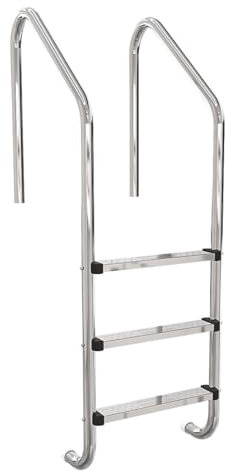 Pool Einstiegsleiter Edelstahl V2A - Weites Modell mit 4 Edelstahlstufen - Tiefbeckenleiter mit Anti-Rutsch-Trittflächen - Hochglanzpoliert - Bis 150 kg belastbar