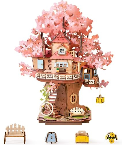 ROBOTIME 3D Wooden Puzzles for Adults, Sakura Treehouse Kit Model Kits for Adults to Build, Home Decoration Japanese-Gifts Craft Gifts