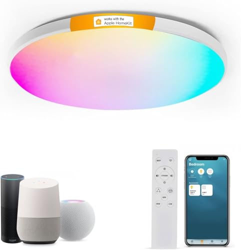 DoHome HomeKit Smart LED Ceiling Lights RGBCW Color Changing Ceiling Light Work with Apple HomeKit, Alexa Google Home Flush Mount Ceiling Lamp 24W Dimmable for Living Room, Bedroom, Home Use