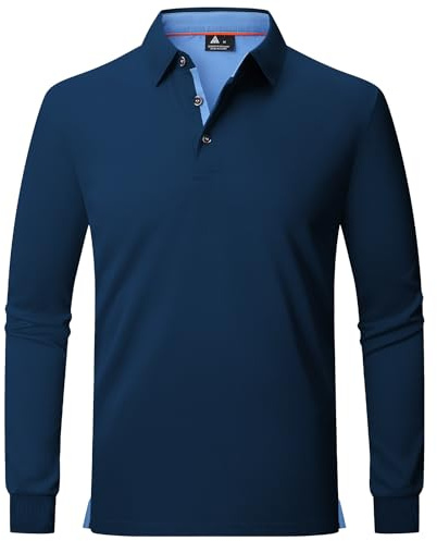 JACKETOWN Polo Uomo Maniche Lunghe Polo da Golf Tennis Casual T Shirt Traspirante Primavera Autunno Camicie per la Pesca Escursionismo,Blu Navy,M