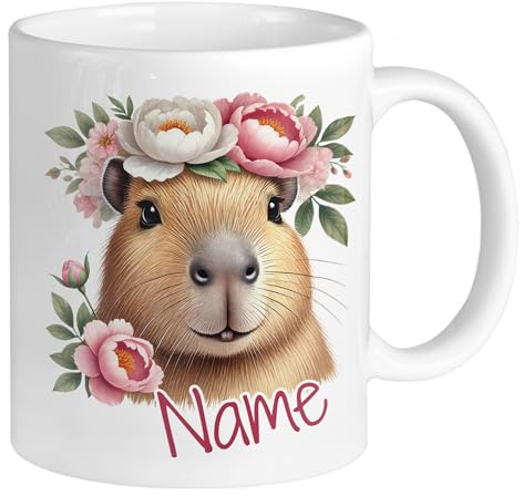GRAZDesign Personalisierte Tasse Wasserschwein mit Namen Kinderbecher Kinder Mädchen Capybara