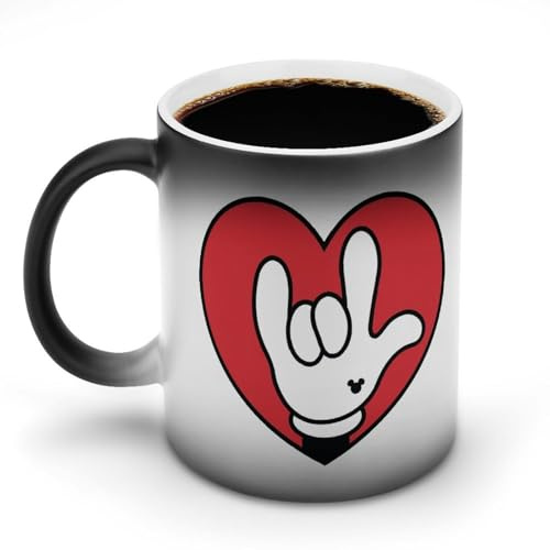 KWQDOZF ASL I Love You Sign Language Funny Coffee Mug Cups Funny Color Changing Tea Cup for Men Women Birthday