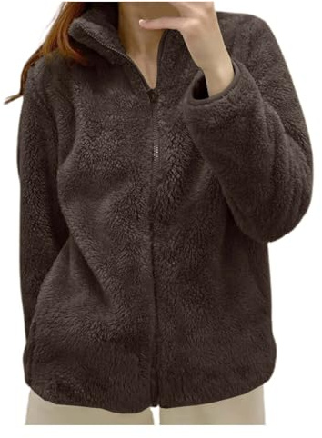 Nuqqichongtian Chaqueta de peluche para mujer, de forro polar, chaqueta de invierno, térmica, cálida y cálida, chaqueta de forro polar, para exteriores